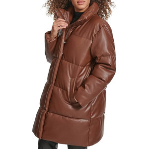Manteau d'hiver chaud pour femme en similicuir mi-long, veste matelassée avec fermeture éclair intégrale, manteau décontracté élégant - Product Image 3