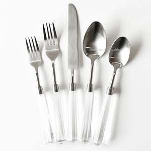 Juego de cubiertos de metal de alta calidad con mango de acrílico transparente plateado pulido para el hogar y juegos de cubiertos de vajilla de boda - Product Image 1