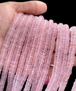 Cuentas de piedras preciosas sin cortar Heishi de cuarzo rosa natural, cuentas de alta calidad de cuarzo rosa transparente para la fabricación de joyas, hebra de cuentas de 8 pulgadas - Product Image 1