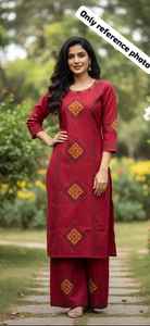 Trajes de algodón para oficinistas indias y pakistaníes en hermosos colores con diseño de hojas impresas, conjunto de kurta listo para usar, algodón puro. - Product Image 2