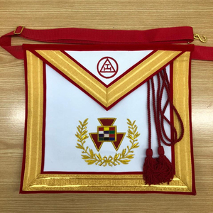 Tablier maçonnique personnalisé brodé en tissu écologique, blanc avec bordure rouge, motif symbolique, badge à coudre, application sur vêtement - Product Image 3