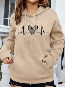 Sudadera con capucha con estampado personalizado, sudadera informal de manga larga con bolsillo de canguro, ropa de mujer - Product Image 4