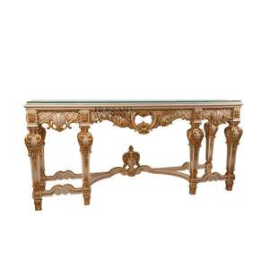 Table console dorée artisanale de luxe avec plateau en marbre gravé, design baroque classique, sculptures ornées pour intérieurs élégants - Product Image 3