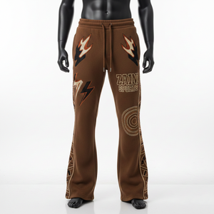 Pantalon évasé en polyester et élasthanne de qualité supérieure, extensible, couleur ivoire, design à panneaux, strass thermocollés, logo personnalisé - Product Image 1