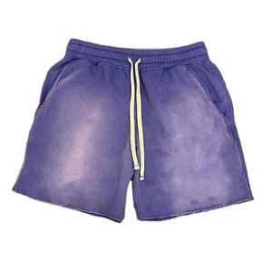 Short streetwear vintage pour homme, 100% coton délavé à l'acide, style décontracté, délavé au soleil, en éponge française, ourlet brut, couleur unie - Product Image 3