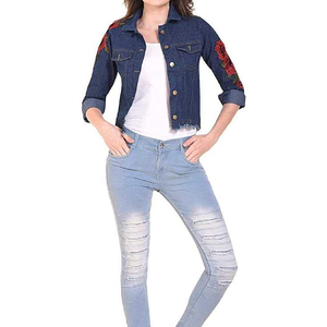 Chaqueta de Mezclilla de Algodón Teñido Liso y Transpirable para Mujer, con Cuello Camisero, Corte Holgado y Regular, Personalizable - Product Image 4