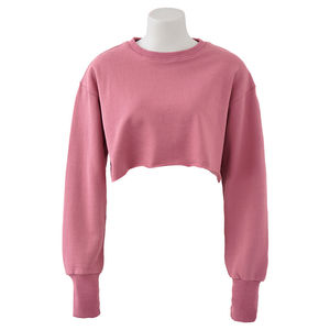 Rouge couleur unie Simple plaine sweats femmes haut court sweat-shirts meilleur hiver mode femmes sweats coton professionnel - Product Image 1