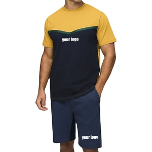 Ensemble 2 pièces homme personnalisé : T-shirt imprimé color block coupe classique 100 % coton et short – Logo personnalisé, streetwear respirant - Product Image 1