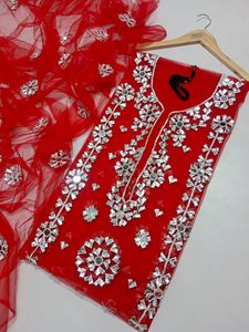 Modern Ethnic Contemporary Style Women's Acrylic Salwar Kameez <b>Gota</b> Embellished Shimmery Finish Hand Drawn Printing Regular Fit - Product Image 2