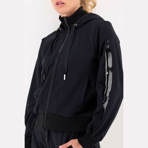 Women's Woven Sequined Zip Hoodie <b>Jacket</b> 100% Cotton <b>Fleece</b> <b>Lined</b> Breathable Casual Streetwear OEM Private Label Wholesale - Product Image 2