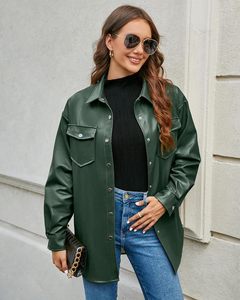 Abrigo de motorista de gran tamaño con bolsillo Chaqueta de piel sintética de manga larga para mujer Estilo de cuero con cinturón de invierno con etiqueta privada - Product Image 2