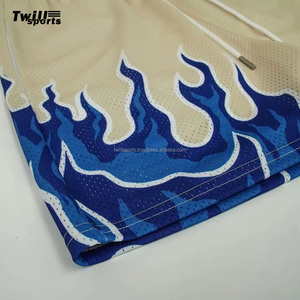 Short de course pour homme en maille respirante solide imprimé flamme séchage rapide taille élastique à la mode gymnastique basket-ball 2024 - Product Image 3
