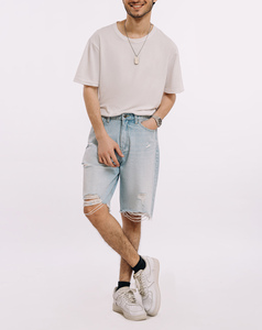 High Street déchiré en détresse hommes Oem conception lavé à l'acide Denim Jean Shorts vêtements de plein air blanc hommes Shorts - Product Image 1