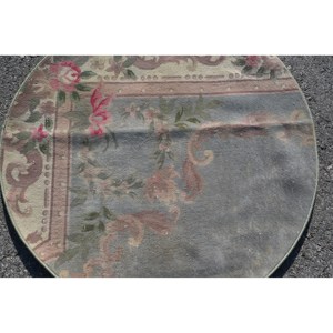 Classique gris vert Floral Vintage turc tapis 3.3X3.3 pieds Boho Style plat tissage salon tapis laine matériel Latex support - Product Image 5