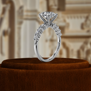 Anillo de compromiso de mujer de diamante cultivado en laboratorio de corte ovalado de 2 quilates certificado IGI, solitario de oro de 14 quilates, regalo clásico de boda medio pavé - Product Image 3