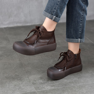Bottes pour femmes à lacets avant, style semelle épaisse, bottes décontractées pour femmes, fermeture éclair intérieure, bottines pour femmes, chaussures à semelle discrète - Product Image 1