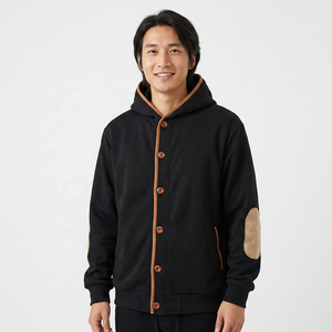 Men <b>Hooded</b> <b>Fleece</b> <b>Jacket</b> Solid Color Button Front Windproof Casual Autumn Coat Oversized Eco-Friendly Patchwork Design - Product Image 6