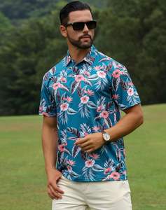 Polo de Golf de manga corta con estampado informal para hombre, tejido de punto elástico de secado rápido, transpirable, a rayas, Pakistán, para el verano - Product Image 1