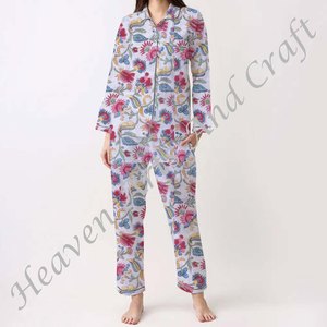 Conjunto de Pijamas de Algodón 100% para Mujer, Ropa de Dormir Suave para el Hogar, Conjunto de Pijamas de Primavera/Verano con Estampado Floral/Personajes/Letras/Patrón/Vacaciones/Árbol PJ078 - Product Image 6