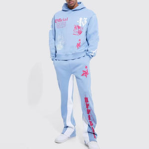 Wholesale Custom Logo Men's Puff Printing Full Zip up <b>Tracksuit</b> Heavyweight Cotton Breathable <b>Tracksuit</b> - Product Image 1