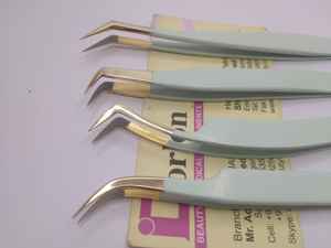 Pinzas profesionales para pestañas con volumen curvo de polvo de diamante, recubiertas de Color menta, acero inoxidable, logotipo privado, Dorlon 2017 - Product Image 2