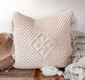 Macrame Pillowcase, Cream Boho <b>Throw</b> Pillow - Product Image 1