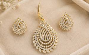 Parure de bijoux TISHYA DIAMOND plaqué or, boucles d'oreilles et collier goutte d'eau, pour femme, style ethnique, sertissage pavé en alliage, idéal pour mariage - Product Image 2