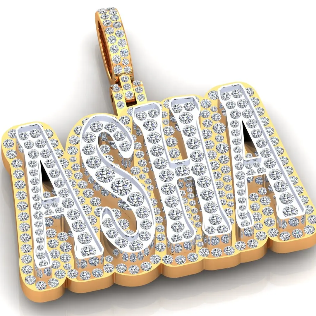 Modeschmuck Iced Out Custom Name 'ASHA' Brief Anhänger 14 Karat Gold Vvs Moissan ite Diamant Name Initial Logo Anhänger Halskette