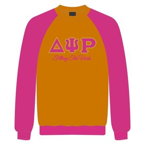 Delta Psi Rho Sorority Raglan Sleeve <b>Crewneck</b> Sweatshirt Gold Cotton Poly Filling the Voids Jumper Greek Life Casual Apparel - Product Image 2