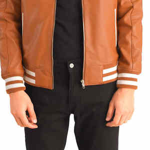 Veste Letterman en toile respirante de haute qualité, corps en laine, manches en cuir véritable, style vintage, vêtement d'hiver élégant et tendance pour - Product Image 5