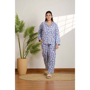 Conjunto de Pijama de Algodón Floral para Mujer, Suave y Transpirable, Cintura Elástica con Botones, Tejido con Spandex, Térmico para Invierno, Uso en Casa, para Verano y Otoño - Product Image 5