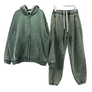 2025 à la mode personnalisé unisexe lourd 100% coton survêtement nouveau Design lavé à l'acide fermeture éclair à capuche et pantalons de survêtement pour hommes vêtements d'hiver - Product Image 2