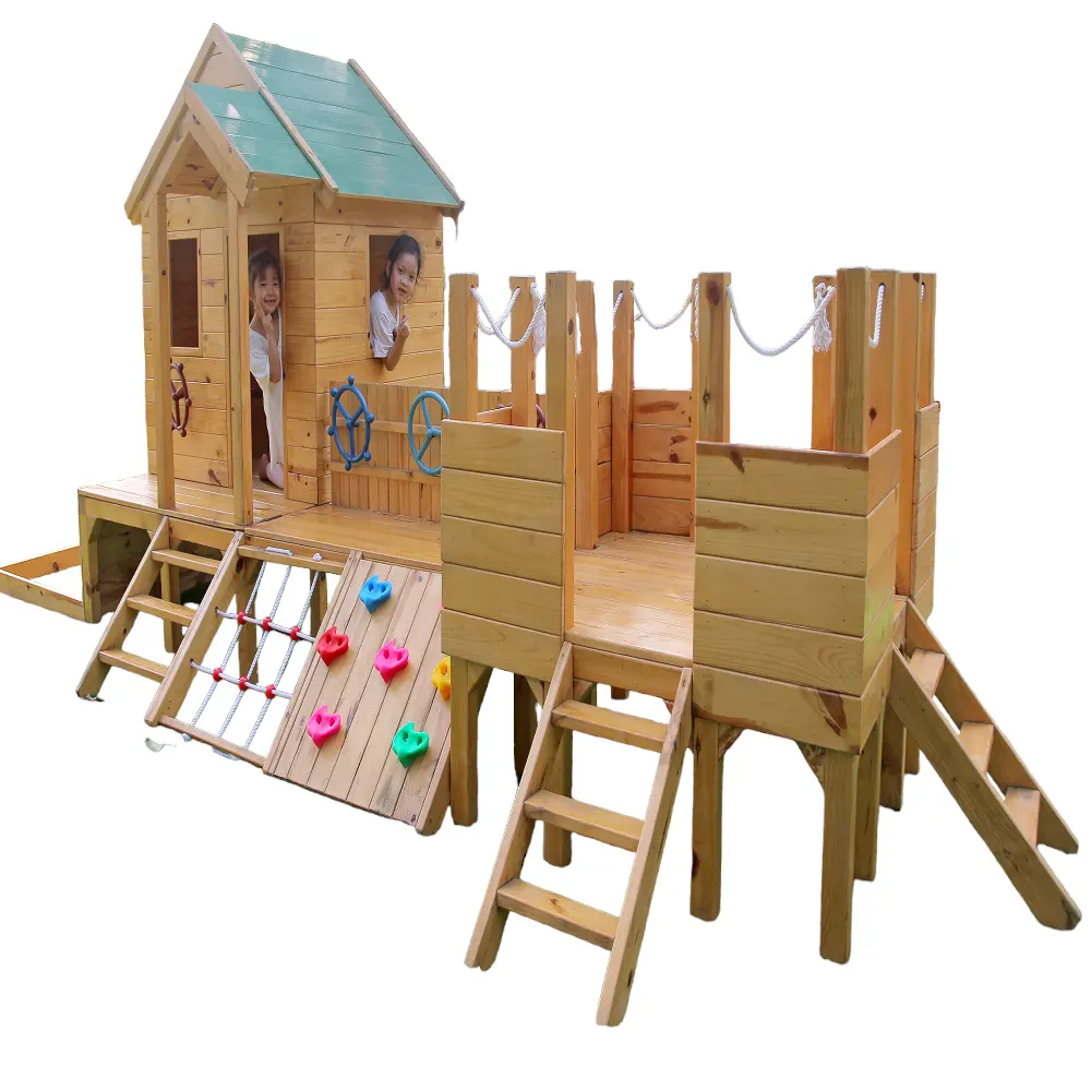 Pré-escolar ao ar livre infantil Playground Equipamento infantil de madeira deslizante Swing Set