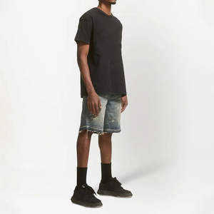 Jeans pour hommes en gros, sur mesure, taille haute, denim uni teint, déchiré, court, fermeture éclair, tendance, vente chaude, jeans courts pour hommes - Product Image 4