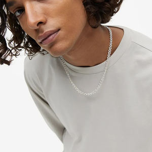 T-shirt blanc en coton gris clair de qualité supérieure pour homme Manches longues avec col côtelé Logo personnalisable Tissu tricoté - Product Image 2