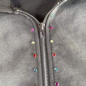 Venta al por mayor personalizado Rhinestone cordón hombres Sudadera con capucha 100% algodón francés Terry chándal invierno con capucha Vintage lavado ácido desgastado - Product Image 2