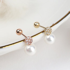 Orecchini da donna alla moda con sfera circolare Zirconia con perle cubiche in oro 14k con orecchini a bottone all'ingrosso di gioielli per Piercing di base grandi - Product Image 3