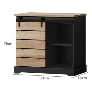 Sideboard made of teak <b>wood</b> and equipped with <b>sliding</b> doors and black color for <b>indoor</b> - Product Image 6