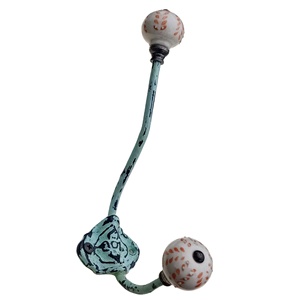 Ganchos épicos para abrigos y sombreros de hierro fundido con perillas de cerámica turquesa Lavar con perillas de cerámica - Product Image 1