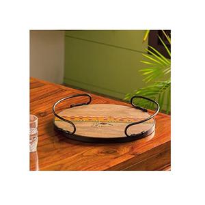 Plateau de service antique en bois et métal pour forme ronde pour taille personnalisée et partyw sont des articles à usage de bar - Product Image 1