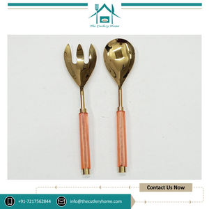 100% véritable qualité alimentaire poignée en résine en acier inoxydable couleur dorée ensemble de serveurs à salade pour mariage et fête - Product Image 2