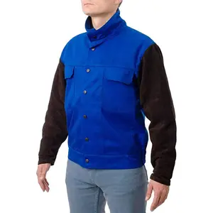 Revestimento para trabalho de soldagem, jaquetas de couro retardante de incêndio roupas de trabalho para soldador uniforme de trabalho