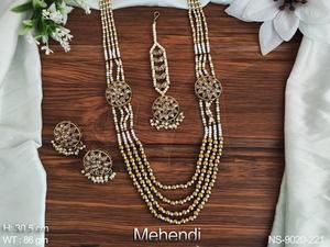 Bijoux anciens de l'inde, beaux bijoux de styliste polonais Mehendi, Design de fête, ensemble de colliers longs avec Maang tikka - Product Image 3