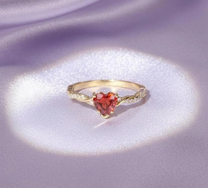 Bague de fiançailles élégante en or pur 14 carats avec diamant de laboratoire et rubis en forme de cœur, bague en diamant, bague de promesse, cadeau parfait pour elle - Product Image 2