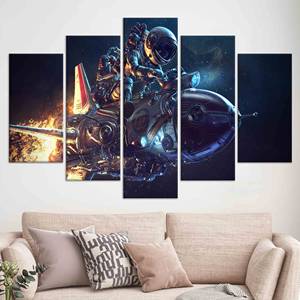 Arte Impreso en Lienzo de Astronauta: Decoración de Pared Espacial, Marco Dorado, Juego de 5 Lienzos Variados - Product Image 1