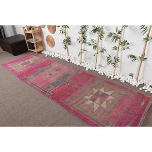Vintage <b>Runner</b> Rug 3.2x11.4 ft, Turkish Herki <b>Red</b> Floral Wool Rug - Product Image 2
