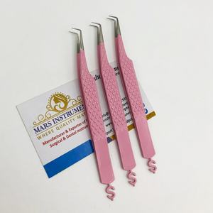 Pinzas de extensión de pestañas de acero inoxidable japonés Rosa logotipo personalizado agarre de diamante punta puntiaguda herramienta de belleza de volumen - Product Image 3
