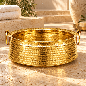 Bol de pédicure en cuivre à succès, finition dorée, design martelé, grande taille, base antique, en laiton - Product Image 5