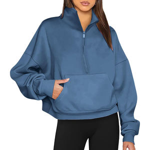Sudadera de cuello alto para mujer con cremallera 1/4 de gran tamaño, ropa de calle de invierno, sudaderas cortas con cremallera - Product Image 1