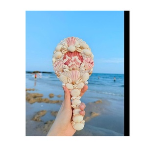 Ocean style hand mirror with shell <b>frame</b> suitable for beauty routines vacation gift kits and coastal makeup organization - Product Image 2